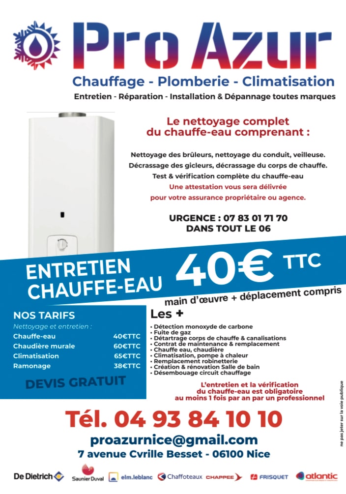flyer Pro Azur entretien chauffe eau
