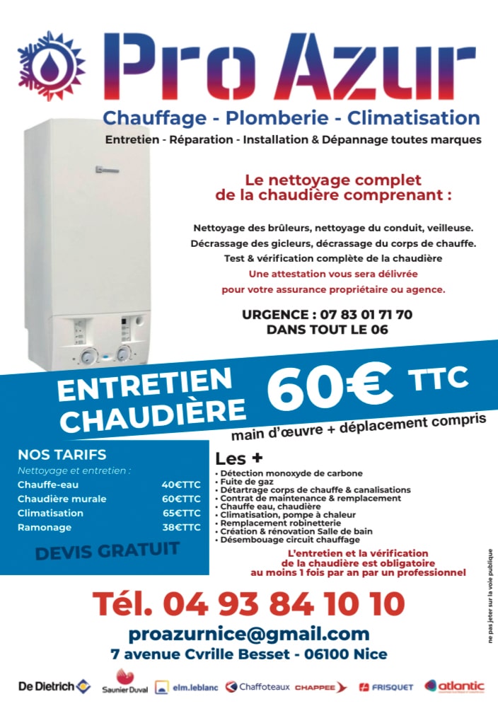 flyer Pro Azur entretien chaudière